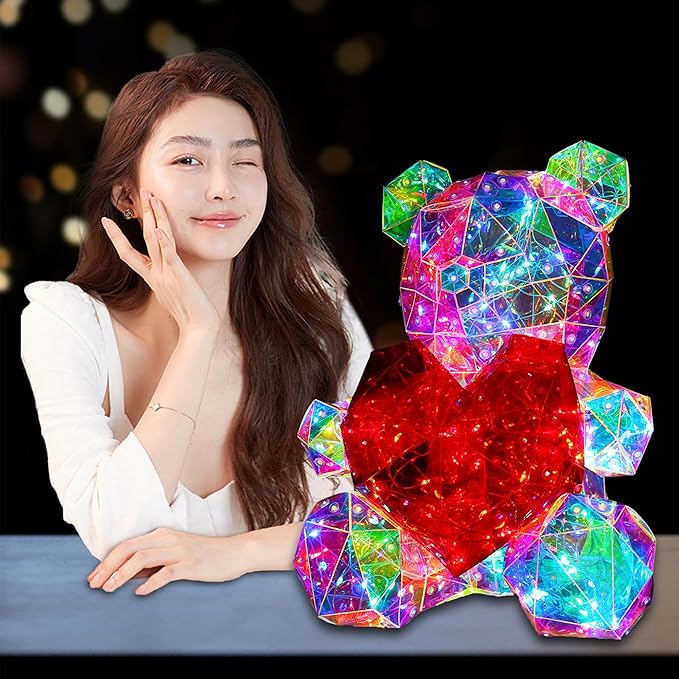 Glowing Teddy Bear Night Light LED Lights Up Bear Galaxy Bear Lamp for Girlfriend, Mom, Permanent Gift for Valentine's Day, Mother's Day, Anniversary and Birthday With Exquisite Transparent Gift Box - LeafyLoom