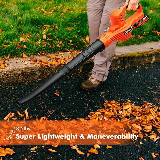 Leaf Blower Cordless - 21V Electric Cordless Leaf Blower with 2 Batteries and Charger, 2 Speed Mode, 2.0Ah Lightweight Battery Powered Leaf Blowers for Lawn Care, Patio, Blowing Leaves - LeafyLoom