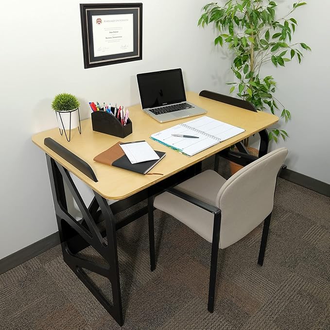 EXCELLO GLOBAL PRODUCTS Stow Away Desk with 30" x 47" Writing Surface: Perfect for Apartments, Dorms, Small Spaces and Work from Home (Natural & Black Finish) - LeafyLoom