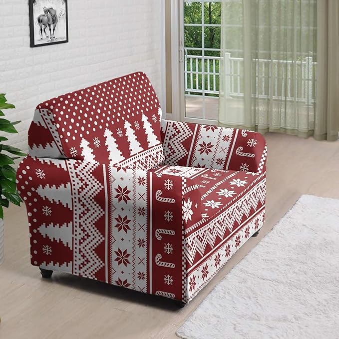 FKELYI Boho Christmas Easy Going Stretch Sofa Slipcover Washable Sofa Couch Cover Comfortable Furniture Protector with Elastic Bottom S FKELYI