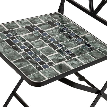 Alpine Corporation Alpine Marbled Glass Mosaic Bistro Set, Onesize, Black/Gray - LeafyLoom