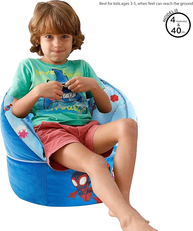 Idea Nuova Marvel Spidey and His Amazing Friends Blue Round Bean Bag Chair for Kids, Ages 3+, Large - LeafyLoom