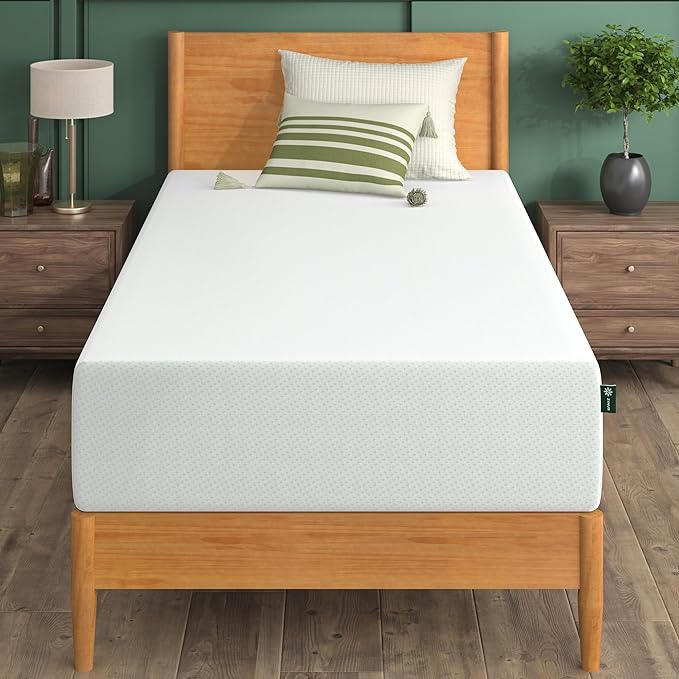 ZINUS 12 Inch Green Tea Memory Foam Mattress, Twin, Fiberglass Free, Patented Custom Contour Support, Sturdy Base Foam, CertiPUR-US Certified, Mattress in A Box, White - LeafyLoom