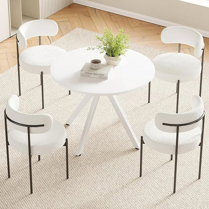 Farini White Dining Table for 4-6 Person,39" Round Wooden Dining Tabletop and Metal Frame for Home Kitchen Dining Desk (39 inch,100cm) - LeafyLoom