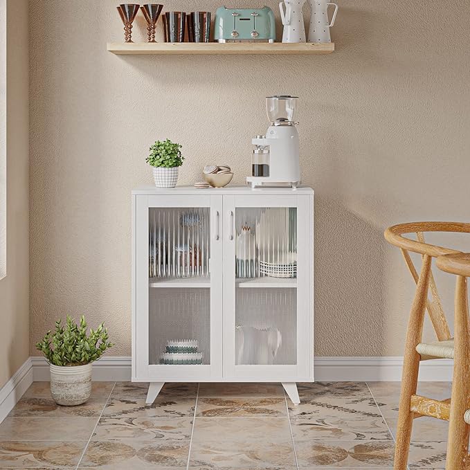 Panana Kitchen Buffet Server Table Accent Sideboard Cupboard Server Buffet Console Table with Doors Cabinet (27inch, white) - LeafyLoom