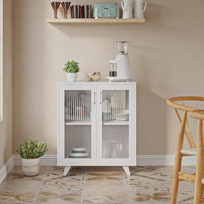 Panana Kitchen Buffet Server Table Accent Sideboard Cupboard Server Buffet Console Table with Doors Cabinet (27inch, white) - LeafyLoom