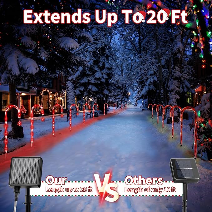 AOSEA Christmas Decorations Outdoor, 80 Red LEDs Solar Christmas Candy Cane Lights, 10 Pack Solar Pathway Lights with 8 Lighting Modes, Waterproof Solar Lights for Yard, Walkway, Lawn, Garden Decor AOSEA