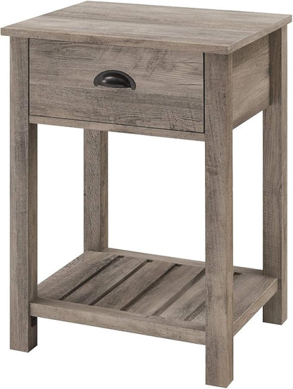 Walker Edison Farmhouse Square Side Accent Table Set-Living-Room Storage End Table with Storage Door Nightstand Bedroom, 18 Inch, Grey Wash - LeafyLoom