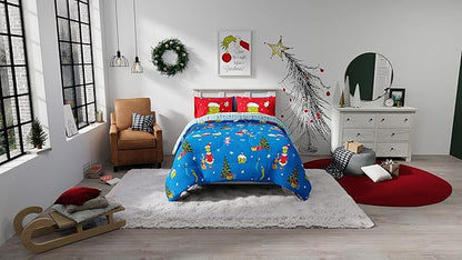 Franco Grinch by Dr. Seuss Holiday & Christmas Bedding Super Soft Comforter and Sheet Set with Sham, 7 Piece Full Size (Official Dr. Seuss product) - LeafyLoom