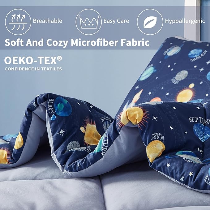 Kids Bedding Set for Boys, Twin Size 5 Pieces Space Themed Bed in a Bag, Super Soft Lightweight Microfiber Comforter Set with Sheets, Hotel Quality Durable Children Bed Set - LeafyLoom