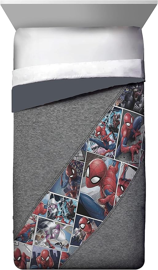 Marvel Spiderman Grunge Twin Comforter & Sham Set - Super Soft Kids Bedding - Fade Resistant Microfiber (Official Marvel Product) - LeafyLoom