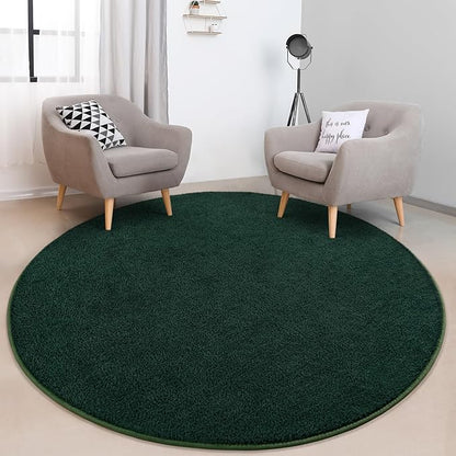 Round Area Rugs for Bedroom Living Room, 6x6 Dark Green Super Soft Comfy Thickened Memory-Foam Indoor Circle Carpet, Modern Aesthetic Minimalist Carpet for Boys Girls Adults Nursery Home Décor - LeafyLoom