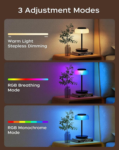 QiMH Battery Operated LED Table Lamp, 5000mAh Cordless Desk Lamp with 3 Level Brightness Touch Control, Mini Rechargeable Night Light for Living Room, Bedroom, Outdoor bar (Black-RGB) - LeafyLoom