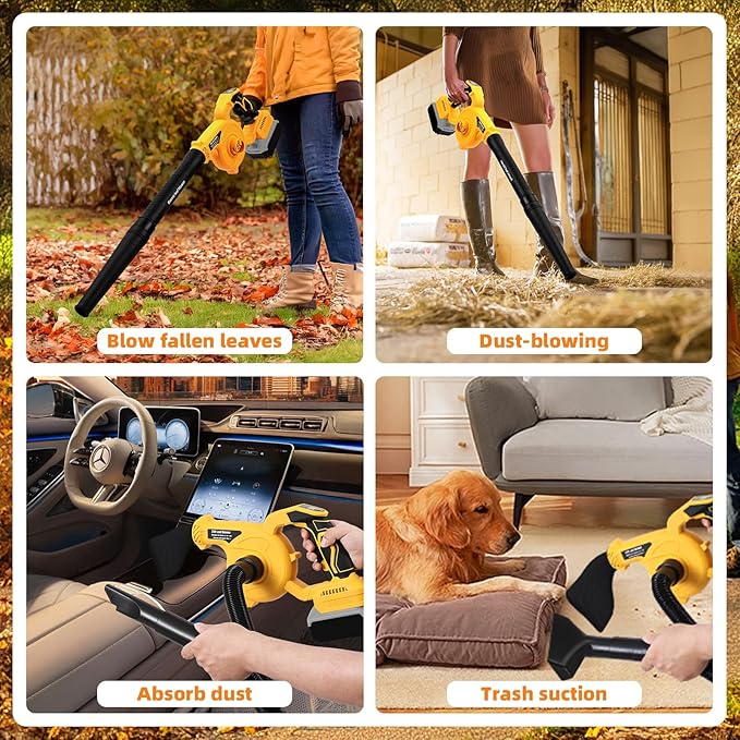 Leaf Blower Cordless for Dewalt Battery: 2-in-1 Portable Leaf Blower & Vacuum Cleaner for Dewalt 20V Max Battery, with Brushless Motor for Lawn Care/Dust/Pet Hair (Battery Not Included) - LeafyLoom