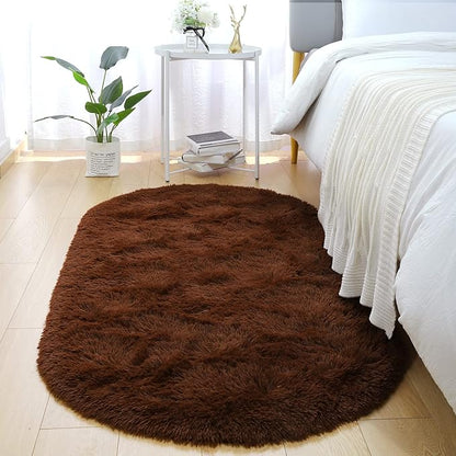 Merelax Soft Shaggy Rug for Kids Bedroom Oval 2.6'x5.3' Brown Plush Fluffy Carpet for Living Room, Furry Carpet for Teen Girls Room, Anti-skid Fuzzy Comfy Rug for Nursery Decor Cute Baby Play Mat - LeafyLoom