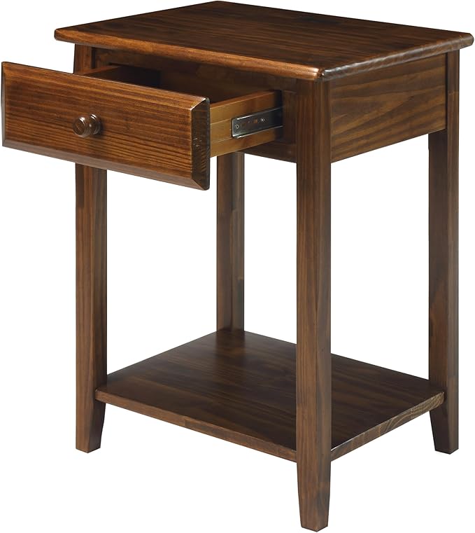 Casual Home Night Owl Nightstand with USB Ports-Warm Brown - LeafyLoom