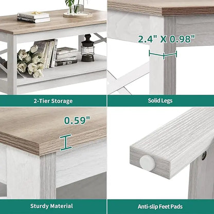 YITAHOME Coffee Table for Living Room,Modern Farmhouse Coffee Table with Storage,2-Tier Center Table for Living Room Wood Living Room Table Accent Cocktail with Sturdy Frame,Grey Wash - LeafyLoom