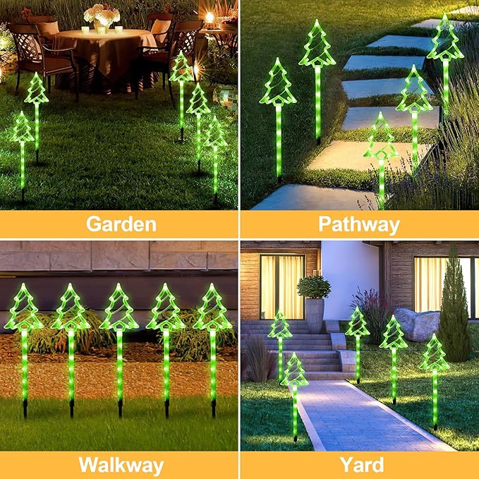 Solar Christmas Garden Lights Outdoor Decorations, 8 Modes Xmas Tree Candy Lights Waterproof Led Garden Stake Lights for Walkway Yard Lawn Porch Holiday Decor 5-Pack BRIGHTDECK