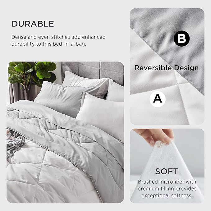 Bedsure White Full Comforter Set - 7 Pieces Reversible Bed Set Bed in a Bag Full with Comforters, Sheets, Pillowcases & Shams, Full Bedding Sets - LeafyLoom