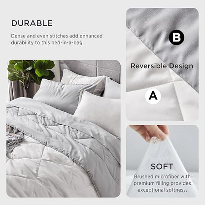 Bedsure White Twin Comforter Sets - 5 Pieces Reversible Twin Bedding Sets for College, White Extra Long Twin Bed Set with Comforters, Sheets, Pillowcase & Sham - LeafyLoom