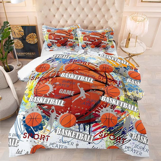 Tailor Shop Basketball Comforter Sets Full Size,Kids Bedding Sets for Boys,Basketball Bedding Sets for Boys Teens,Sport Comforter Sets with 1 Comforter 2 Pillowcases………… Pillowcases… - LeafyLoom