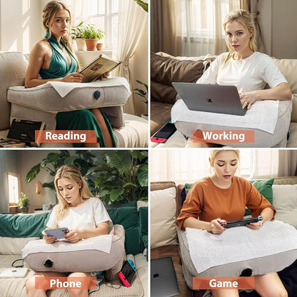 Gaming Pillow for Lap Desk Stable, Inflatable Reading Pillow for Gaming Sitting in Bed Adjustable, Soft Lap Desk Pillow for Adult, Cozy Lounge Lap Cushion, Lap Pillow for Reading - LeafyLoom