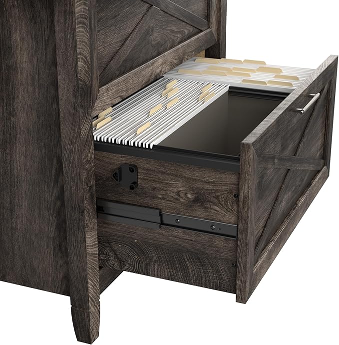 Bush Furniture Key West 2 Drawer Lateral File Cabinet in Dark Gray Hickory | Document Storage for Home Office | Accent Chest with Drawers - LeafyLoom