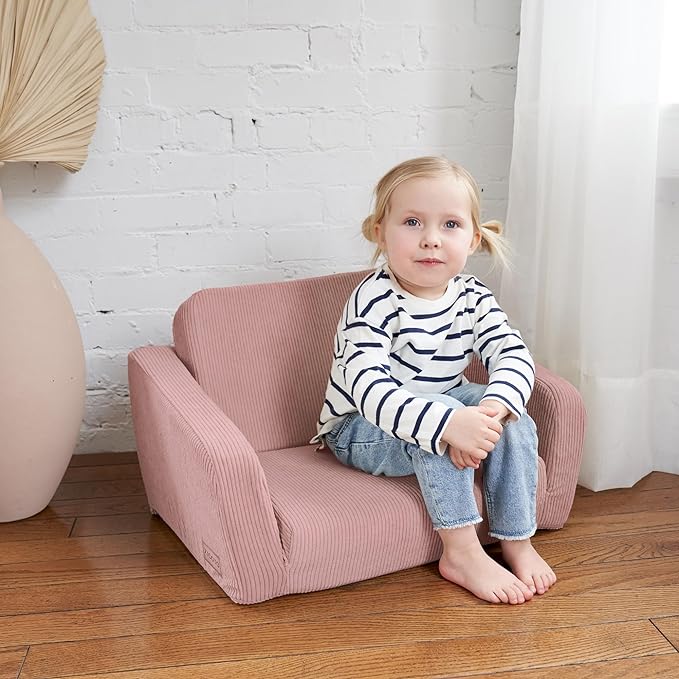 ZICOTO Comfy Kids Chair for Toddler - Stylish 2 in 1 Lounger Made of Memory Foam Easily Unfolds Into a Soft Baby Couch to Nap On - Modern Fold Out Sofa for The Little Ones - LeafyLoom