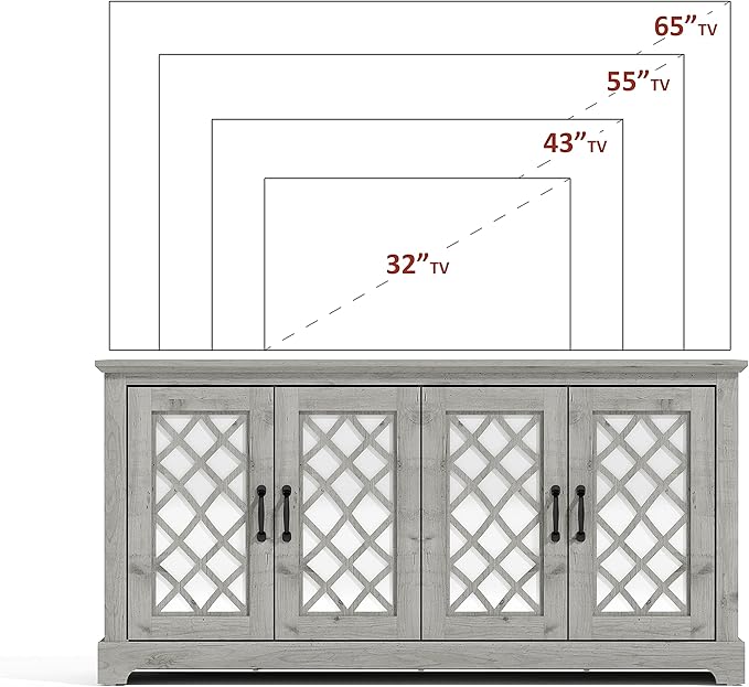 Galano Millicent TV Stand for 65+ Inch TV, Tall Entertainment Center with Mirror Doors, Rustic Media Console with Storage Shelves, Wood Television Stand for Living Room, Mexican Grey - LeafyLoom