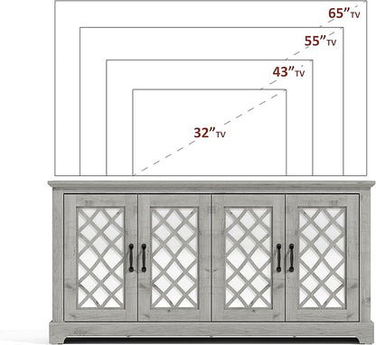 Galano Millicent TV Stand for 65+ Inch TV, Tall Entertainment Center with Mirror Doors, Rustic Media Console with Storage Shelves, Wood Television Stand for Living Room, Mexican Grey - LeafyLoom