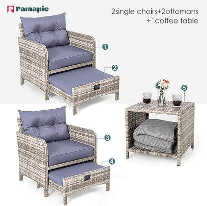 Pamapic 5 Pieces Wicker Patio Furniture Set Outdoor Patio Chairs with Ottomans Conversation Furniture with coffetable for Poorside Garden Balcony(Purple Cushion + Grey Ratten)… - LeafyLoom