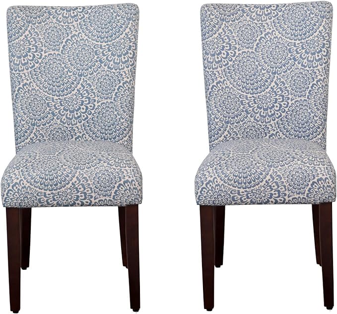 HomePop Parsons Classic Upholstered Accent Dining Chair, Set of 2, Navy and Floral - LeafyLoom