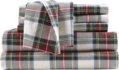 Comfort Spaces Cotton Flannel Breathable Warm Deep Pocket Sheets with Pillow Case Bedding, Full, Scottish Plaid Red, 4 Piece - LeafyLoom