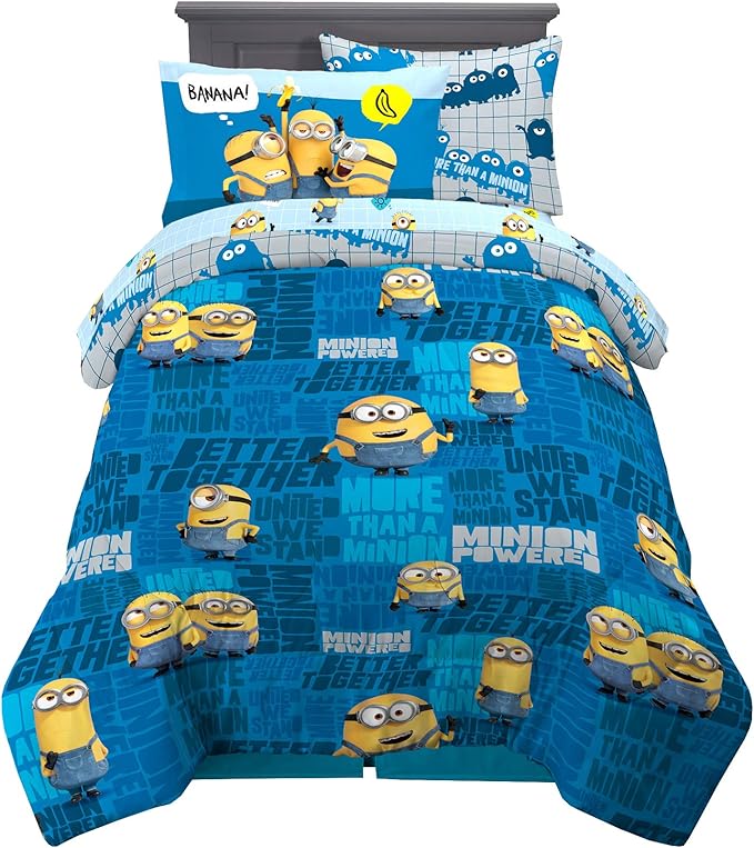 Franco Kids Bedding Super Soft Comforter and Sheet Set with Sham, 5 Piece Twin Size, Minions The Rise Of Gru - LeafyLoom