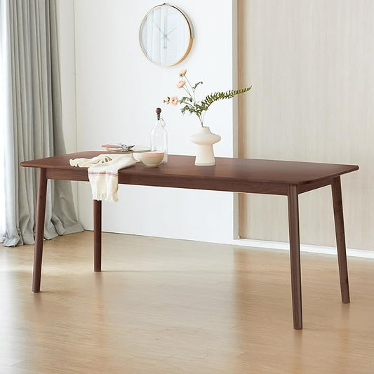 Livinia Aslan 70.9" Malaysian Oak Rectangular Wooden Dining Table/Large Solid Wood Kitchen Desk (Walnut) - LeafyLoom