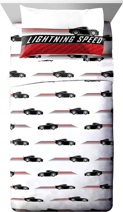 Jay Franco Disney Pixar Cars Race Ready 7 Piece Full Bed Set - includes Comforter & Sheet Set - Bedding Features Lightning McQueen - Super Soft Fade Resistant Microfiber - LeafyLoom