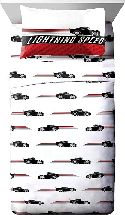 Jay Franco Disney Pixar Cars Race Ready 5 Piece Twin Bed Set - includes Comforter & Sheet Set - Bedding Features Lightning McQueen - Super Soft Fade Resistant Microfiber Official Disney Pixar Product - LeafyLoom