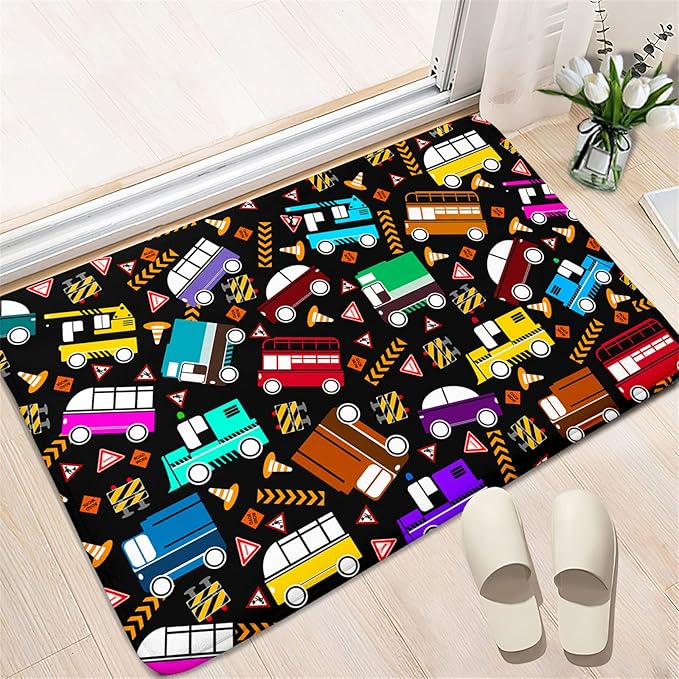 Car Rug Play Mat Kids Rugs for Playroom Car Rug for Boys Room Kids Mat Construction Play Mat Car Play Rug Car Carpet for Kids Carpet for Bedroom Truck Rugs for Boys Room,Black 2'×3' - LeafyLoom