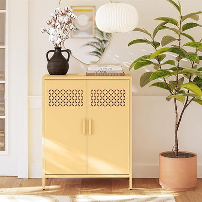 Mr. Kate Annie Short Metal 2 Door Cabinet, Sunny Yellow - LeafyLoom