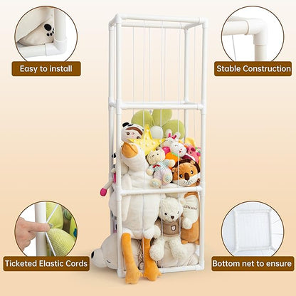 X-Large Stuffed Animal Zoo Storage Holder Stuffed Animal Storage Display Ideas PVC Plush with Bottom Net Toy Organizer Shelf Zoo Storage Cage for Doll Room Gift Play Room Nursery - LeafyLoom