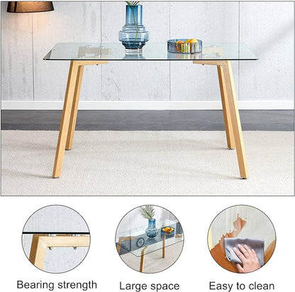 NicBex Glass Dining Table Modern Minimalist Rectangle Suitable for 4-6 People Equipped with 0.31 "Tempered Glass Tabletop and Metal Legs Writing Desk for Kitchen Dining Room, Transparent - LeafyLoom