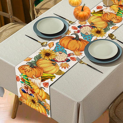 Fall Table Runner 108 Inches Long Autumn Table Runner Pumpkins Maple Leaves Gnome Fall Theme Decor for Kitchen Dining Table Home Party Decorations Unibyby