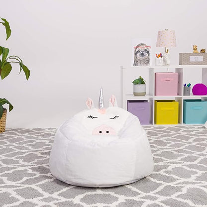 Posh Creations Cute Soft and Comfy Bean Bag Chair for Kids, Large, Animal - White Unicorn - LeafyLoom