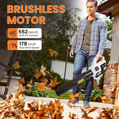 20V Cordless Brushless Leaf Blower for Lawn Care, 580-CFM 160-MPH 4.0Ah Battery Powered with Variable Speed, Handheld, Including Battery&Fast Charger. - LeafyLoom