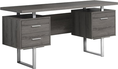 Monarch Specialties Dark Taupe Reclaimed-Look/Silver Metal Office Desk, 60-Inch - LeafyLoom