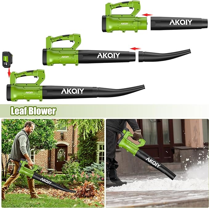 Cordless Leaf Blower - 90 MPH/440 CFM, Brushless Motor, Electric Leaf Blower, 2 X 21V 4.0Ah Battery and Charger,Lightweight and Powerful Battery Operated for Lawn Care, Yard, Garage Cleaning - LeafyLoom