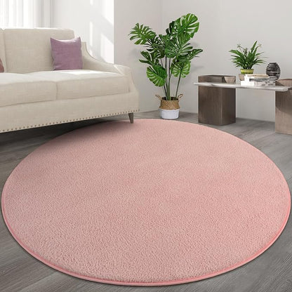 Round Area Rugs for Bedroom Living Room, 4x4 Pink Super Soft Comfy Thickened Memory-Foam Indoor Circle Carpets, Modern Aesthetic Minimalist Carpet for Boys Girls Adults Nursery Home Décor - LeafyLoom