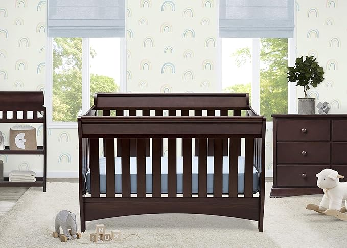 Delta Children Bentley S Series 4-in-1 Crib, Chocolate + Serta Perfect Slumber Dual Sided Recycled Fiber Core Crib and Toddler Mattress (Bundle) - LeafyLoom