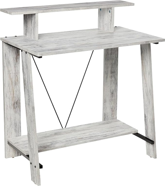 Acme Nypho Wooden 2 Shelves Writing Desk in Antique White and Black - LeafyLoom