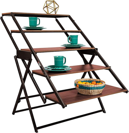 Origami modern 2 in 1 shelf to table Style, Organizer Deco Rack magically turn to a table/desk in a second,Fully assembled, Vintage Bronze/Oak/US patent pending (STT-VBWOAK) - LeafyLoom